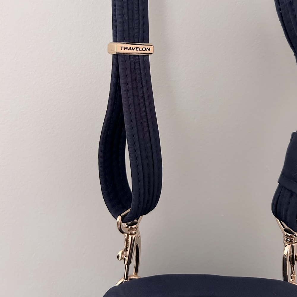 Travelon Anti-Theft Tailored Crossbody Phone Pouch - Sapphire, gold accents - Picture 7 of 11